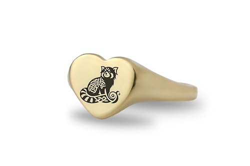 Bague en or panda rouge : bijou signet gravé avec coeur mignon