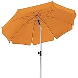 LIFERUN Sonnenschirm, 200 cm Balkonschirm, Neigbar, Höhenverstellbar, UPF 50+ Strandschirm mit Klappfunktion, 8 Stahlverstrebungen, stabil, geeignet für Balkon, Garten und Terrasse, Orange