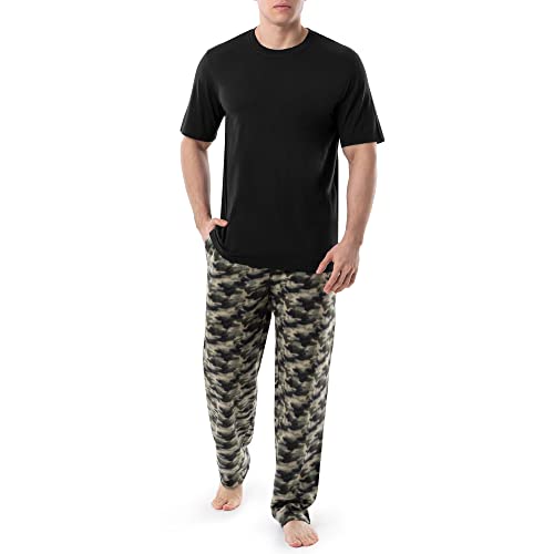 Fruit of the Loom Men's Fleece Sleep Pant and Knit Top Sleep Set