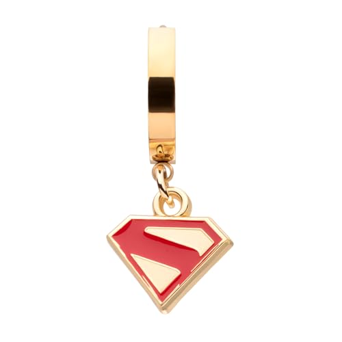 Superman Logo Shield Huggie Earrings – Bold Gold & Red Emblem Jewelry Sold by piece