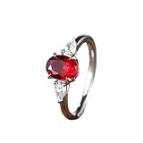 Gualiy 14 Karat Weißgold Ring, 585 Gold Verlobungsringe mit Oval Labor Hergestellt Rubin 2.6ct und Träne Moissanit Damen Eheringe Größe 61