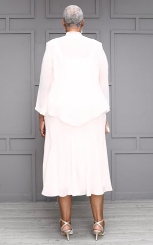 Image of Elegant Beaded Pebble Georgette Mid-Calf Slip Dress W /Matching 3 /4 Sleeve Jacket - Two-Piece Set for Formal Events