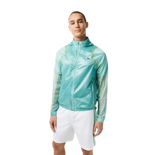 Lacoste Men’s Tennis Recycled Polyester Hooded Jacket, FLORIDA/PASTILLE MINT-LIM, XX-Large