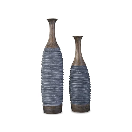 Signature Design by Ashley Blayze 2 Piece Decorative Vase Set, Antique Gray & Brown