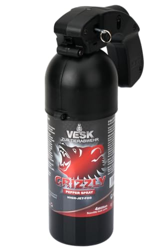 Bärenverteidiger VESK Grizzly High Jet Fog Breitstrahl 750ml extrem stark 4 Mio. Scoville zur Selbstverteidigung Heimverteidigung Bärenabwehrspray Pfefferspray mit Pistolengriff