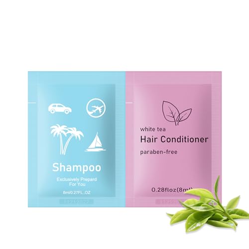 Travel Shampoo and Conditioner Bulk 0.28 fl oz (8ml),Shampoo Conditioner Set Travel,Travel Conditioner for Homeless Guests Hotel 50 sets（pack of 100