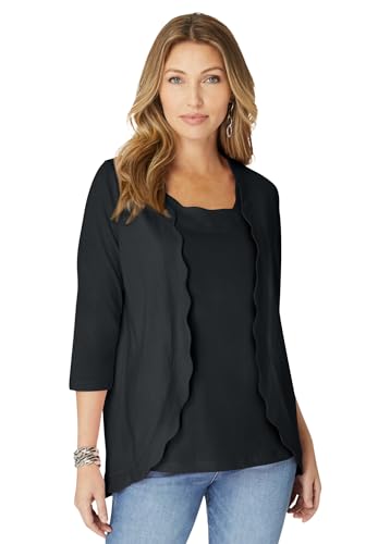 Roaman's Women's Plus Size Scalloped Cardigan and Tank Set