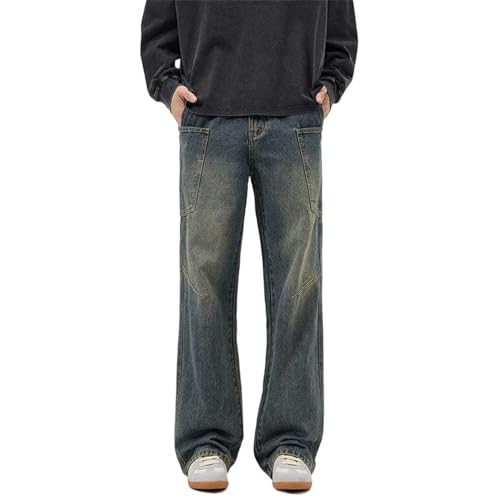 Men's Jeans Spring Multi-Pocket Vintage Denim Straight Leg Pants