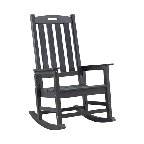 Image of Psilvam Oversized Outdoor Rocking Chair, HDPE Porch Rocker (Black)