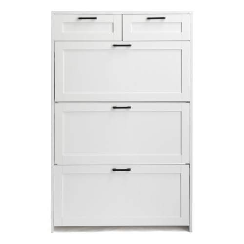 LEADZM Meuble à Chaussures 3 Portes 2 tiroirs Battantes Étroit, Étagère à Chaussures, Séparateur Réglable, pour Entrée, Salon, Chambre, 80 x 24 x 125 cm