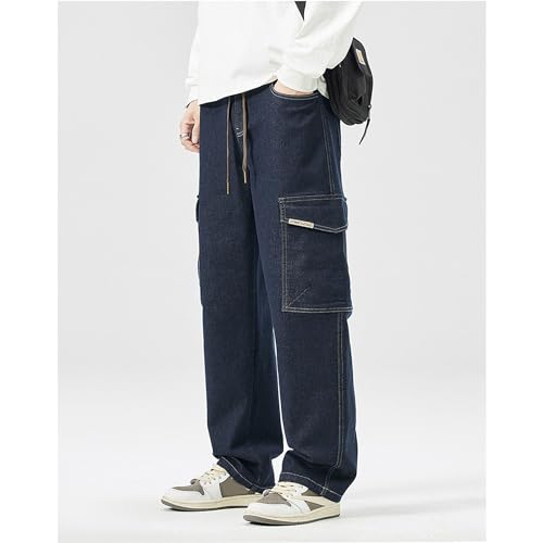 Men's Japanese Street Vintage Jeans Baggy Drawstring Cargo Pants Elastic Waist Pants Pants for Men Fashion3