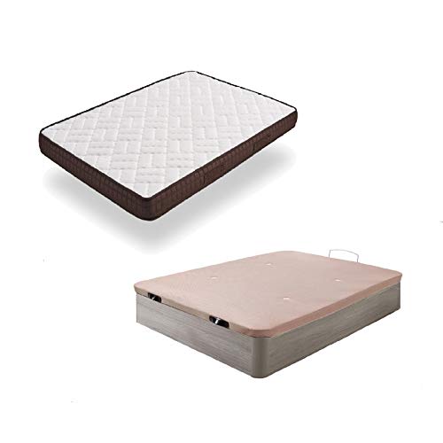 HOGAR24 ES Cama Completa - Colchón Viscobrown Reversible + Canape Abatible de Madera Color Roble Cambrian, 105x190 cm