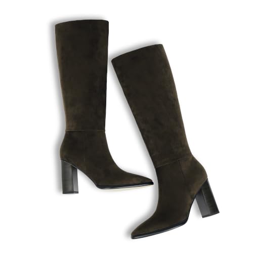 Image of Easyfox Knee High Boots for Women Pointed Toe Chunky Heel Tall Boots
