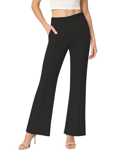 Women's High Waisted Flare Pants Stretchy Business Casual Holiday Trousers with Pockets for Women Trendy