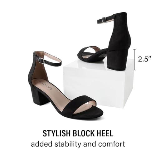 Image of J. Adams Daisy Heeled Sandals - Ankle Strap Low Block, Open Toe Dress Pumps, Chunky Heels - Dressy Shoes for Women - Bridal, Wedding, Summer Sandals