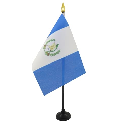 AZ FLAG - Mini Drapeau Guatemala De Table - 15x10 cm - Drapeau Guatémaltèque De Bureau 100% Polyester Avec Hampe Pointe Dorée 25cm