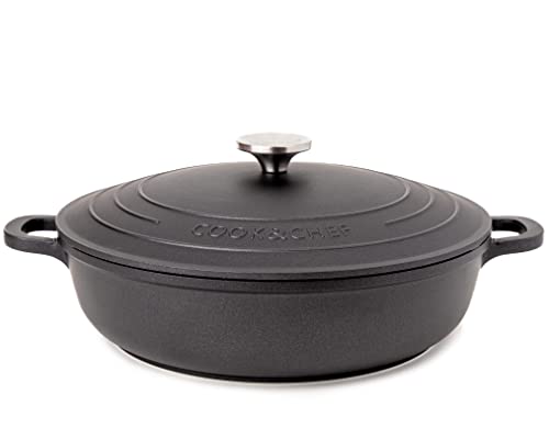 Dutch Oven Pot with Lid – Non Stick Dutch Oven for Sourdough Bread Baking – Cast Aluminum Cooking Pot – Oven Safe Stock Pot – 4-Quart, 11 Inch, Black – by Nuovva
