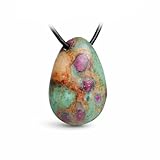 Budawi® Rubin-Fuchsit Trommelstein Anhänger | gebohrter Edelstein Naturstein Anhänger | Schmuck mit Lederband