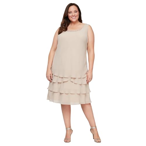 Image of S.L. Fashions Women's Mother of The Bride Tiered Jacket Dress with Shoulder Embellishment