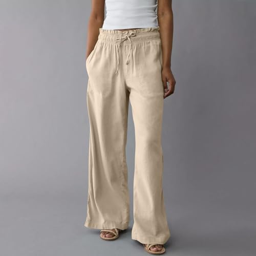 Wide Leg Linen Pants Women Breathable Beach High Waisted Palazzo Pants Lightweight Loose Linen Trousers with Pockets2