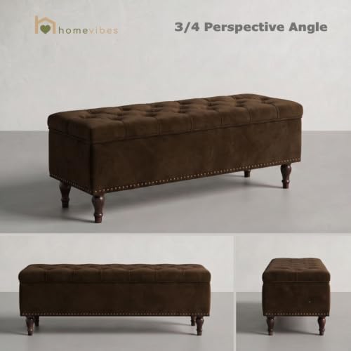 Image of Velum 3 Seater Sofa for Living Room & Office | Premium Fabric Upholstery | Solid Wood Frame | Comfortable Seating | 3 Years Warranty (Dark Brown, Storage Ottoman)