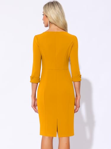 Image of Allegra K Work Dress for Women 3 /4 Sleeve Boat Neck Back Slit Sheath 2026 Professional Bodycon Business Casual Dresses
