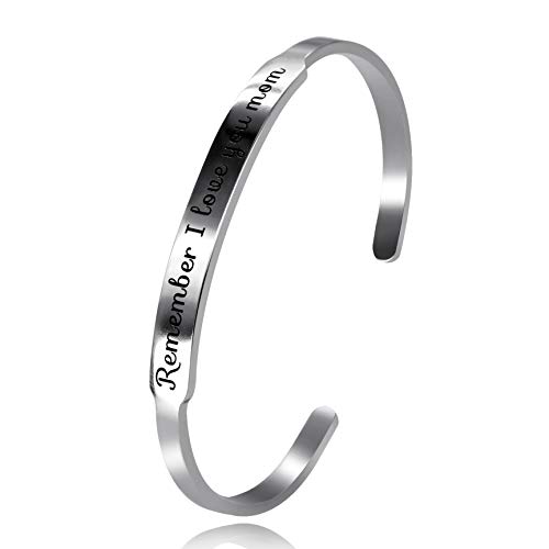 Image of Uloveido Charm Comfort Fit Stainless Steel Bangle Remember I Love You Mom Initial Cuff Bracelet Mother Day Mother's Gifts Y458