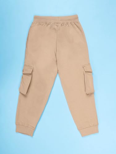 Image of KiddoPanti Boys Solid Fleece Cargo Track Pants | Cotton Poly Fleece Fabric | Ankle Length Jogger | 2 Cargo Pocket,1 Side Pocket | Elastic Waist & Drawcord | Jogger Track Pants