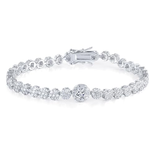 MDFUN Elegant Brilliant Cubic Zirconias Tennis Bracelet for Women, White Gold Plated, 6.5-7.5 Inch Length