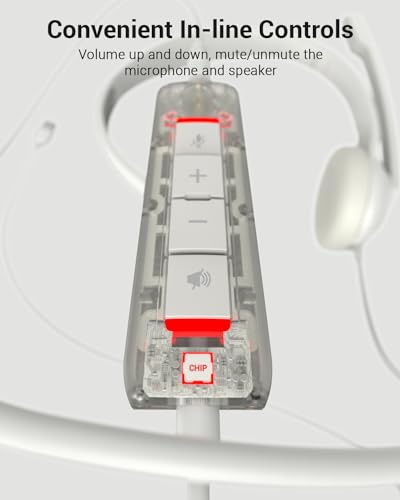 Image of HW02 USB Headset with Microphone Noise Cancelling & in-line Control, Super Light, Ultra Comfort On-Ear Wired Office Call Center Headset for Boom Skype Webinars (White)