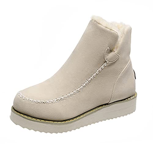 Platform Snow Boots for Women 2022 Winter Fashion Round Toe Plush Warm Slip on Flat Ankle Booties Solid Casual Comfortable Outdoor Ladies Shoes