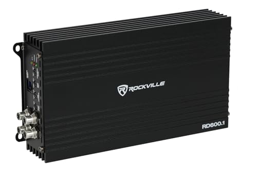 Image of Rockville RD600.1 2400W Peak / 600W RMS Mono 1-Ohm Car Amplifier, Class-D, Metal Bass Remote w /Clip Indicator, Low Pass & Subsonic Filters, Compact & High-Efficiency, Ideal for Subwoofers