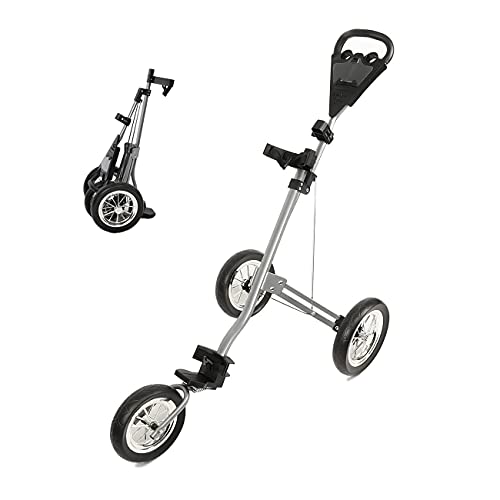 PIAOMTIEE Golf Push Cart, 3 Wheel Golf Cart Push Pull for Golf Clubs, Foldable Lightweight Golf Trolley with Golf Ball Holes and Scorecard Holder