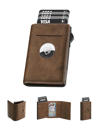 YESIIW Billeteras para Hombre, Airtag Carteras para Hombre, Tarjetero Hombre Pequeño RFID, Cartera Apple Wallet con Bolsillo para Monedas con Cremallera