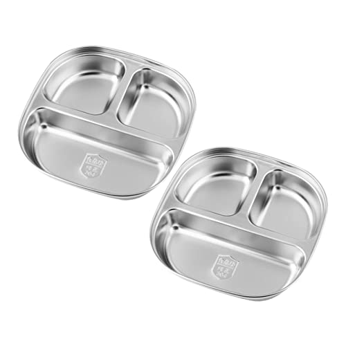 FELTECHELECTR Stainless Steel Boys and Girls Tableware Set 2-piece Divided Plate Tray for Times Dishwasher Safe Random Style