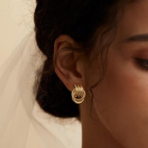 Chunky Gold Knot Dangle Drop Earrings for Women Trendy Statement Earrings Hypoallergenic Lightweight Gold Jewelry Women3