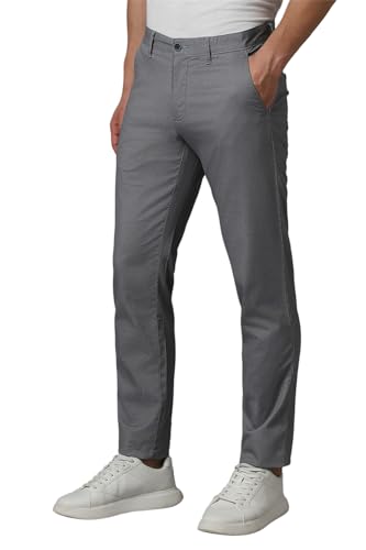 Image of Louis Philippe Men's Slim Fit Mid Rise Textured Cotton Blend Casual Trousers