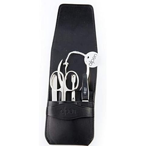 Alpen 6874 Leather Manicure Set 5 Pieces Scissors, Cutter, Tweezers, File, Hanger Cover