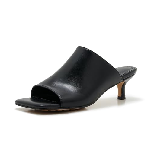 Ojiaoer black kitten heels for women 2 inch low heel comfort square toe slingback open toe peep toe heels size 9