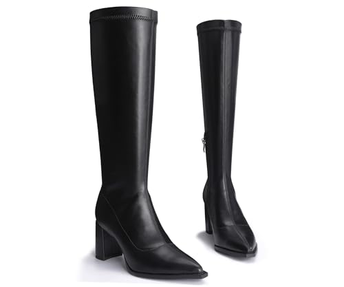 Womens Knee High Boots Block Heel and Side Zipper Long Boots for Women Knee High Comfortable and Sexy Black Knee High Boots for Women2