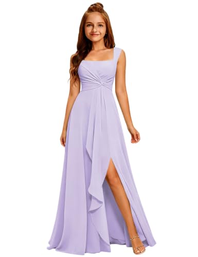 MRHUSH Lavender Junior Bridesmaid Dresses Size 14-16 Chiffon Flower Girl Dress Long Girls Formal Dresses for Wedding Party