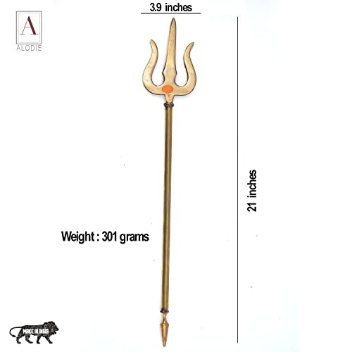Image of ALODIE - Brass TrishulL on Stand | Shiva's Trishull | Mahadev's Energized Brass Puja Trishull with Stand for Pua Room | Decorative Showpiece Figurine | Items for Puja Room (3.9Wx21H INCHES)