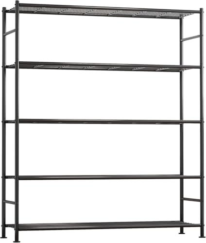 Image of Sakugi Storage Shelves - 5 Tier Shelf Organizer, Heavy Duty Garage Shelving Unit with Leveling Feet, Stable Metal Shelves Organizer for Pantry, Kitchen and Closet, 46.3 inch W x 12.6 inch D x 60.3 inch H, Black