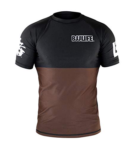 CompLite Ranked Rash Guard | Short Sleeve | No GI Brazilian Jiu Jitsu | MMA BJJ Wrestling Training Water Sports | Brown | Large
