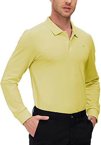 MoFiz Men's Golf Polo Shirt Full Sleeve Shirt Athletic Shirts Regular Fit Hiking Shirts L Light Yellow