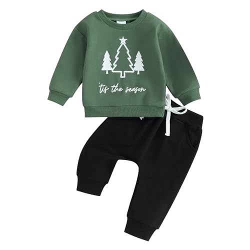 Image of Kupretty Baby Boy Christmas Outfit Toddler Winter Clothes Santa Long Sleeve Crewneck Sweatshirts + Pants Clothing Sets