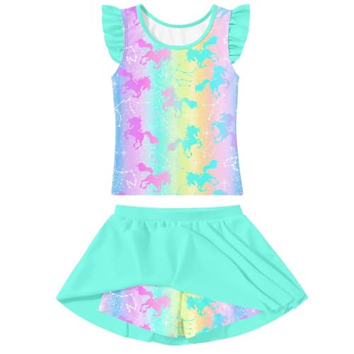 Image of Girls Swimsuit 2 Piece Ruffle Bathing Suit UPF 50+ Tankini Swimsuit Skirt with Lining Size 3-10