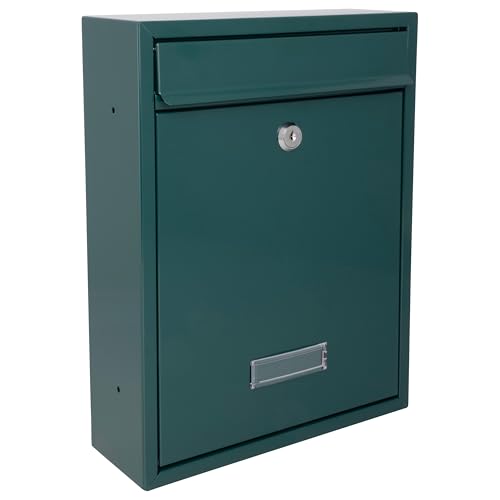 Burg-Wachter MB19G Trent Wall Mounted Galvanised Steel Lockable Weatherproof Post Box, Green 26x34x9cm