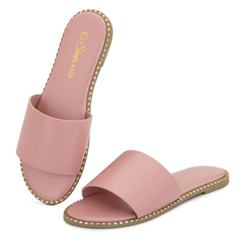 Image of Shoe Land Flat Sandals for Women - Slip-On Slides with Cushioned Footbed | Comfortable Dressy & Casual Open Toe Summer Sandals for Beach, Travel & Everyday Wear