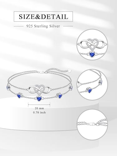 Image of Dorunmo 925 Sterling Silver Infinity Heart Birthstone Anklet Bracelets for Women Best Mother's Day Birthday Jewelry for Wife Girlfriend Mom Her